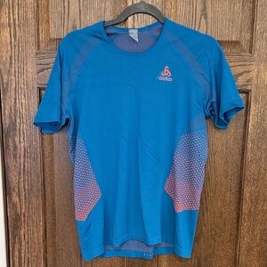Odlo Blue and Red Athletic / Fitness/Training Short Sleeve T-Shirt